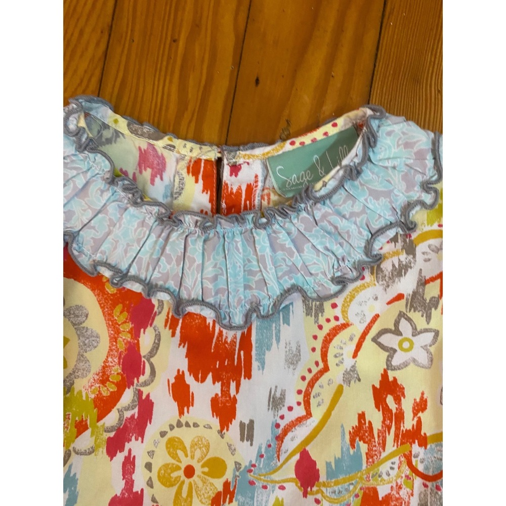 Sage & Lilly Girls Orange Paisley Floral Ruffle Boutique Dress Long Sleeve Sz 5 - Picture 3 of 10